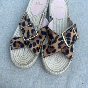 JCREW Size 9 Cross-strap espadrilles with buckle in Leopard Calf hair